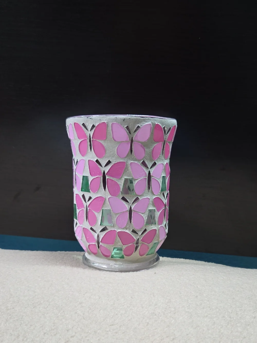 Pink Butterfly Mosaic Votive Holder